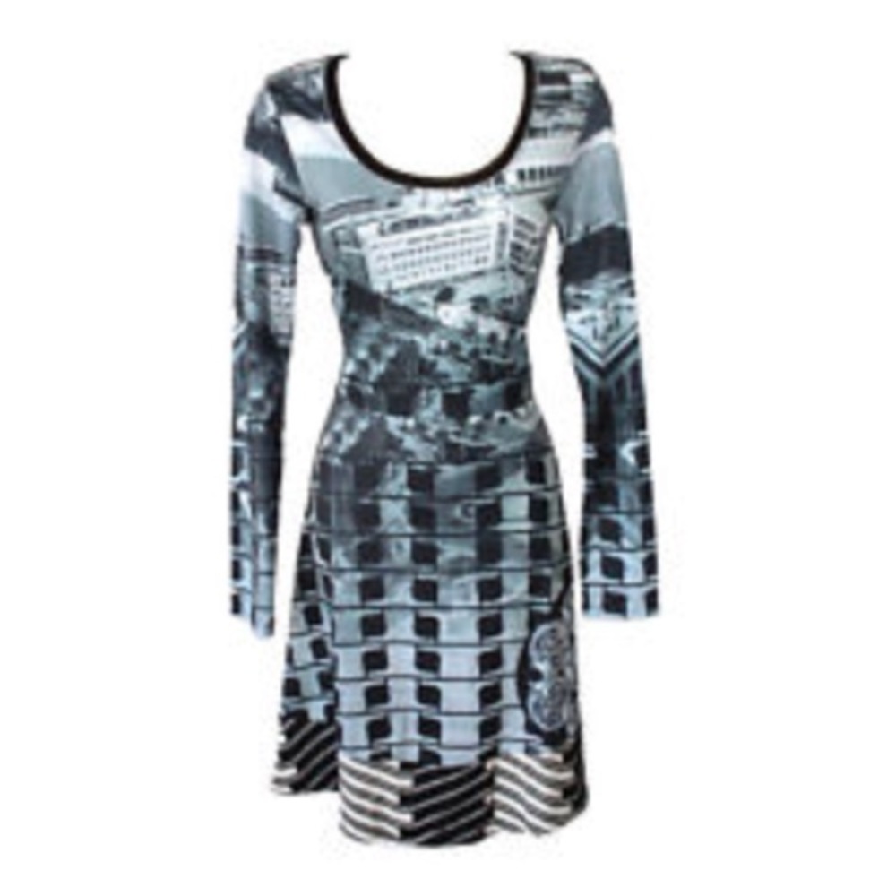 Desigual by Christian Lacroix long sleeve dress with gray/black print - Picture 2 of 8
